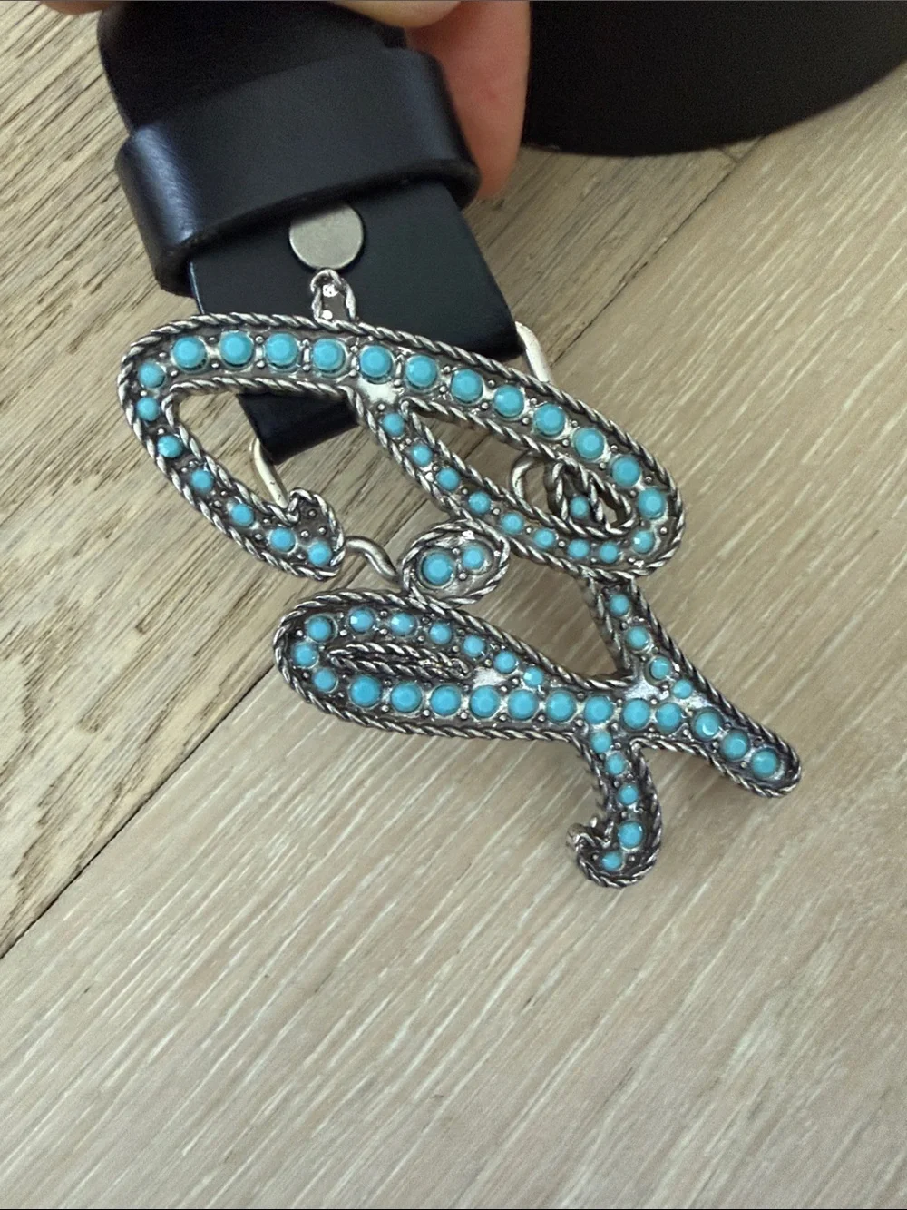 Liu Jo leather turquoise stone buckle  belt